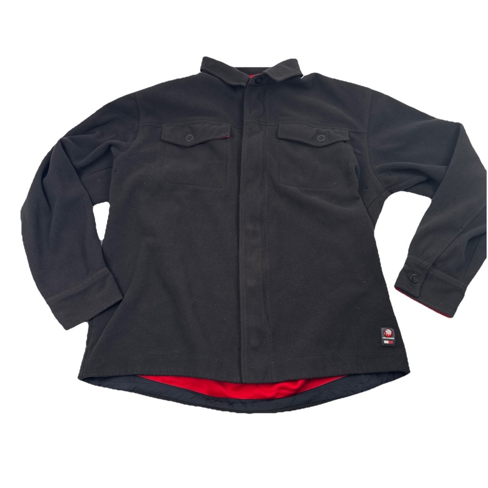 Tommy Hilfiger Jacket Mens L Black Red Lined Fleece Shirt Coat Full Zip